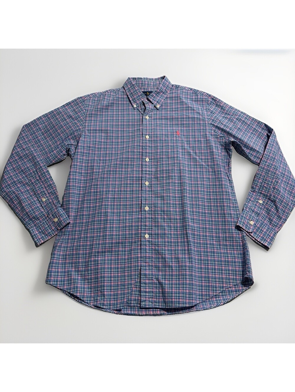 Ralph Lauren Men’s Custom Fit Long Sleeve Button Up Shirt Sz L Blue Pink Plaid